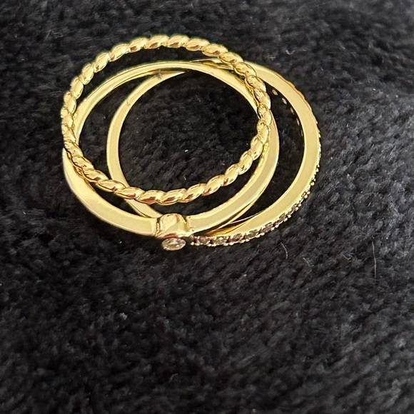 Adornia 14k gold-plated cubic zirconia stacking rings, set of 3 - Picture 4 of 4